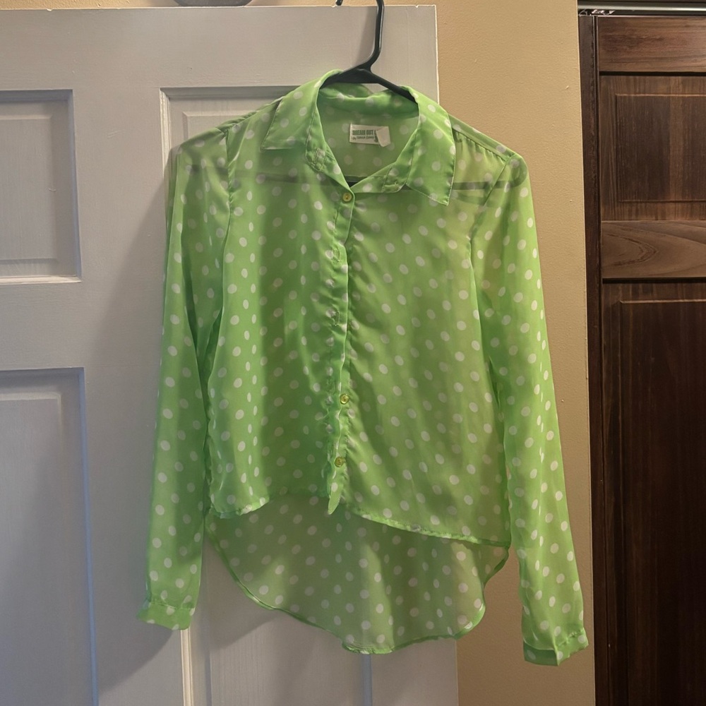 Sheer Bright Green Polka Dot Top